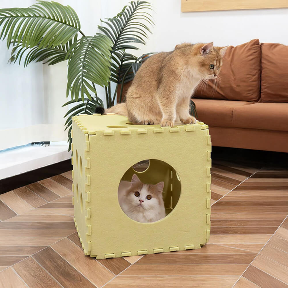 Cube en feutre résistant aux rayures multifonctionnel et amovible pour chat