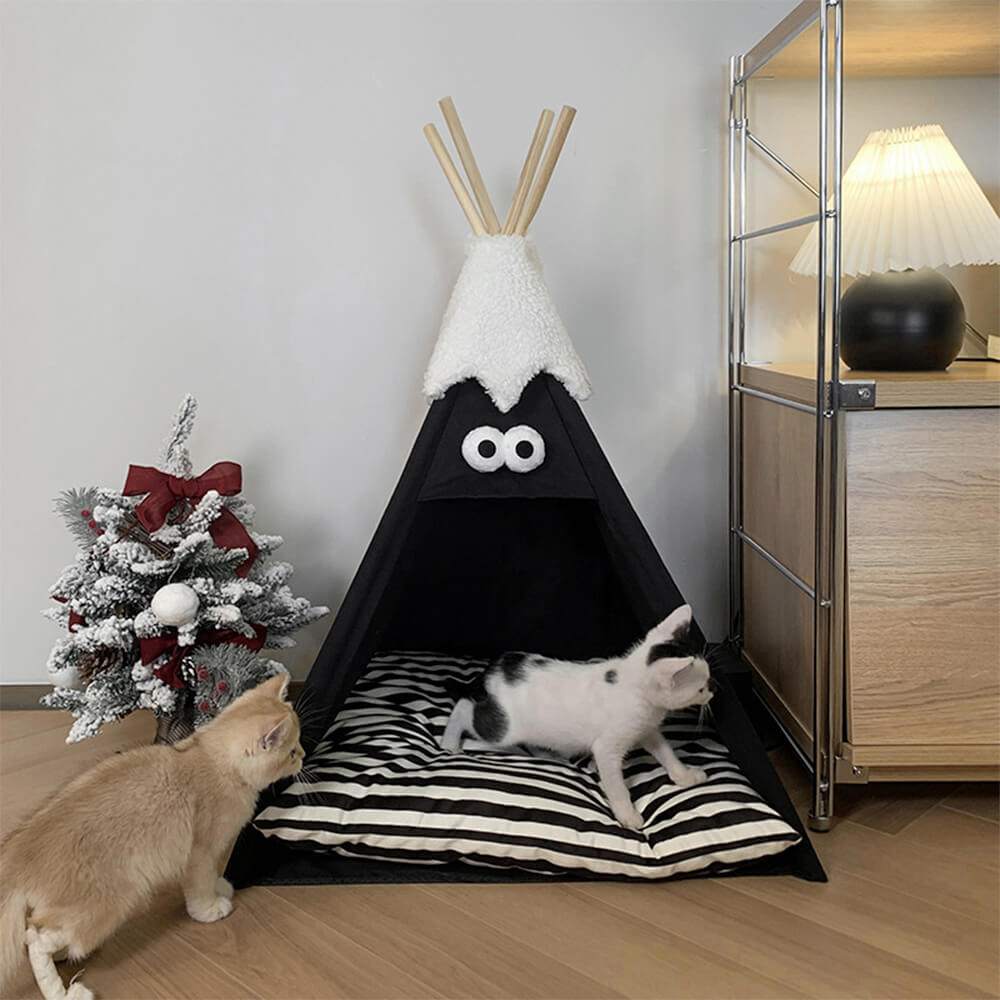 Tente semi-fermée rayée pour chiens et chats mignonne et amusante