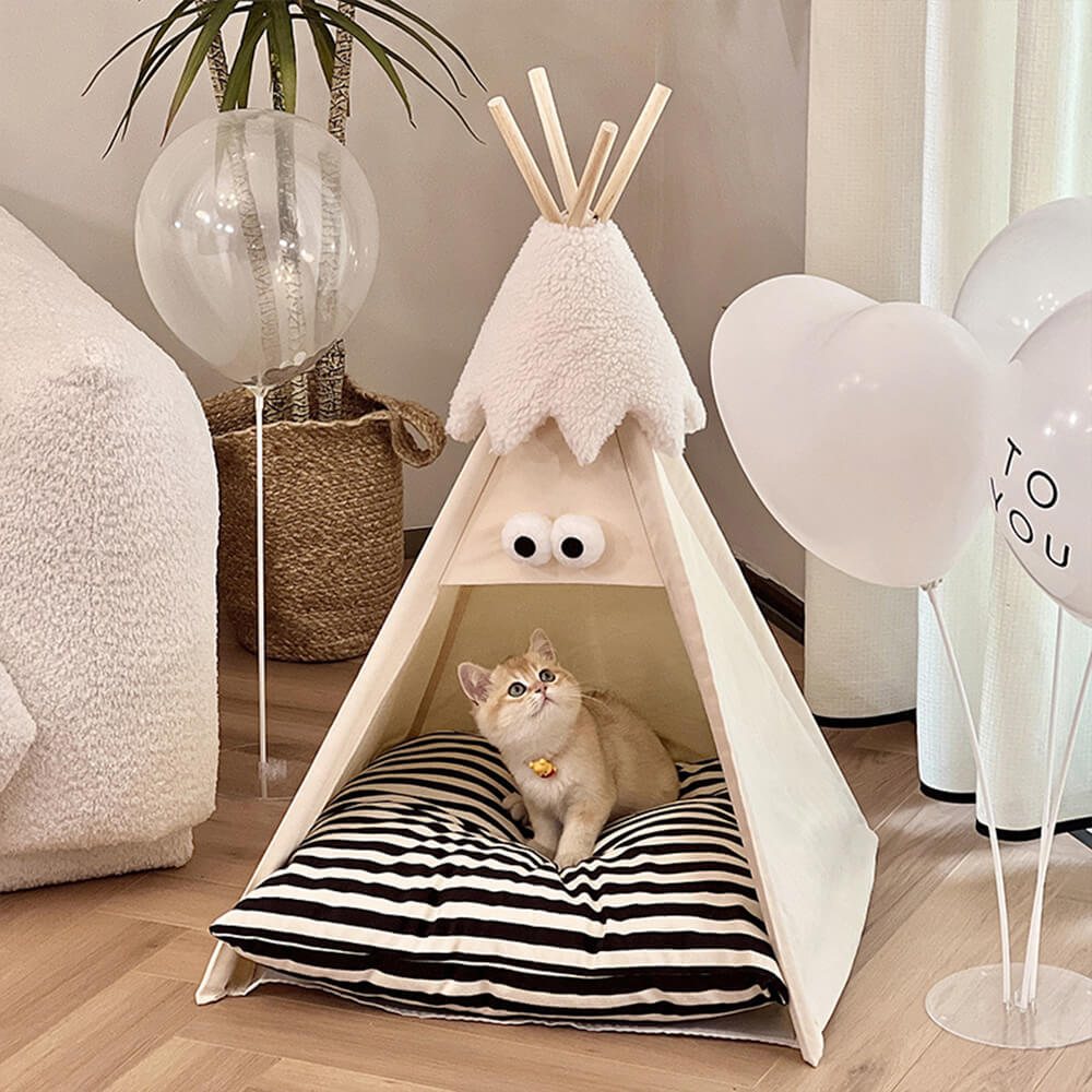 Tente semi-fermée rayée pour chiens et chats mignonne et amusante