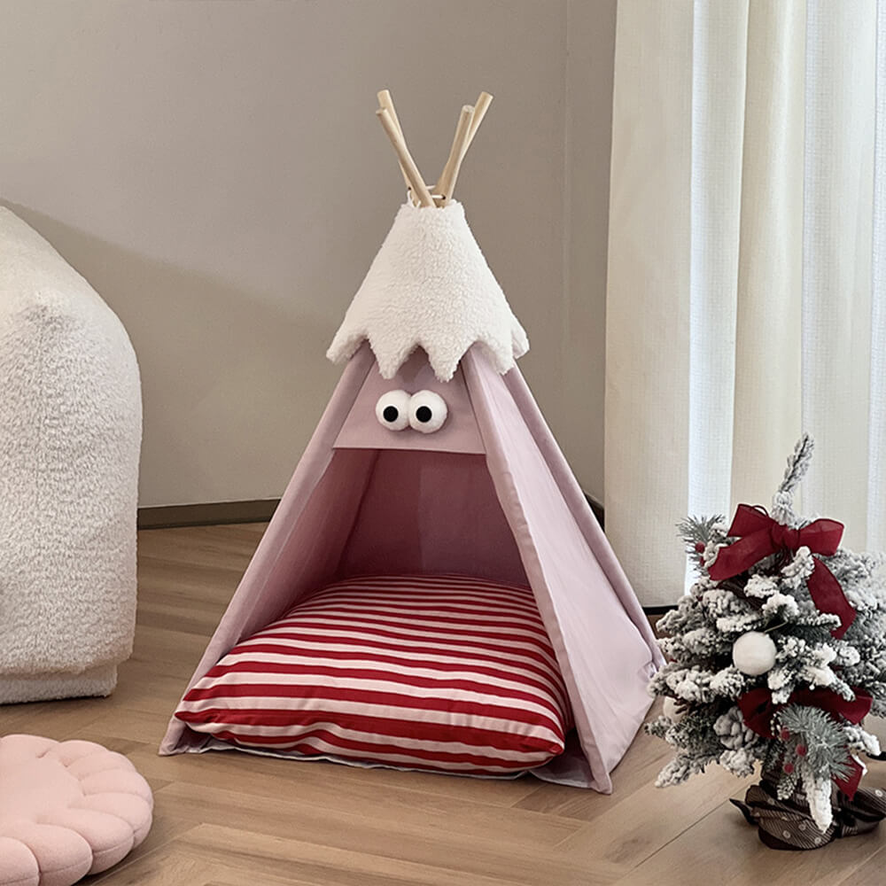 Tente semi-fermée rayée pour chiens et chats mignonne et amusante