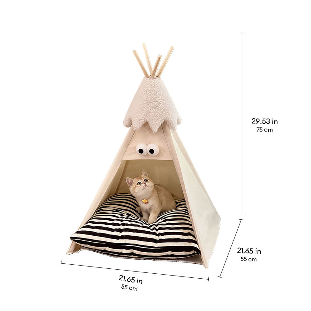 Tente semi-fermée rayée pour chiens et chats mignonne et amusante