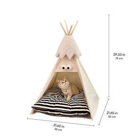 Tente semi-fermée rayée pour chiens et chats mignonne et amusante