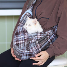 Sac de transport pour chien et chat à bandoulière avec poche sécurisée et confortable à carreaux