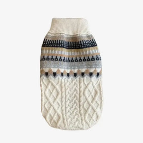 Pull en lin tricoté avec motif Fair Isle et col classique pour chien