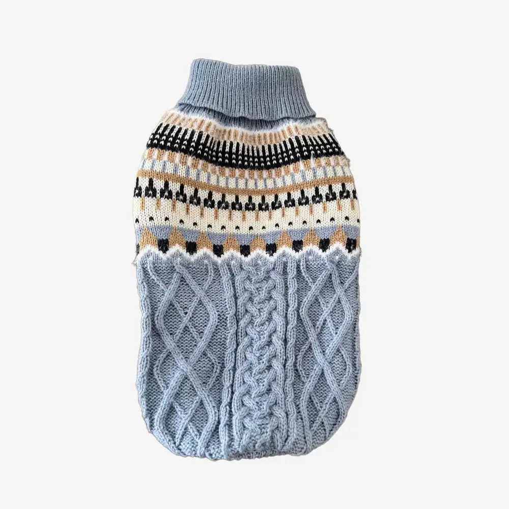Pull en lin tricoté avec motif Fair Isle et col classique pour chien