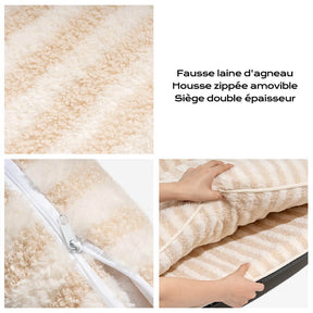 Canapé-lit double couche en fausse laine d'agneau à rayures pour chat tendance