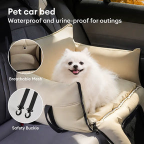 Litière pour chien en faux cuir étanche et extensible avec fenêtre en maille visible.