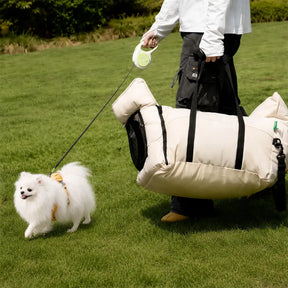 Litière pour chien en faux cuir étanche et extensible avec fenêtre en maille visible.