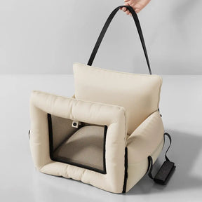 Litière pour chien en faux cuir étanche et extensible avec fenêtre en maille visible.