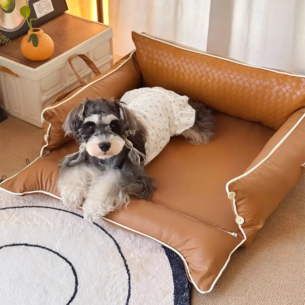 Lit pour chien en similicuir imperméable avec dos en latex protecteur