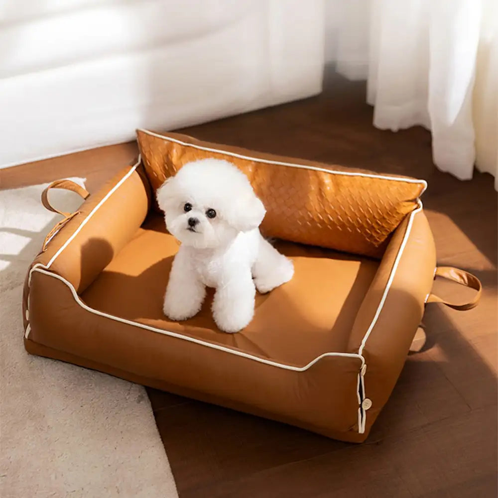 Lit pour chien en similicuir imperméable avec dos en latex protecteur