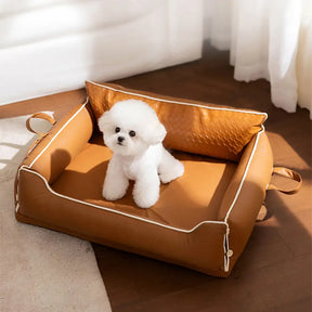 Lit pour chien en similicuir imperméable avec dos en latex protecteur