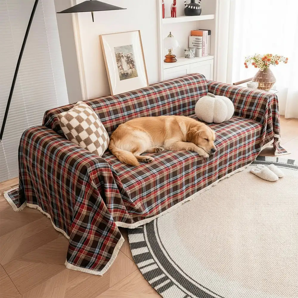 Housse de canapé décorative coloris bloc plaid festif