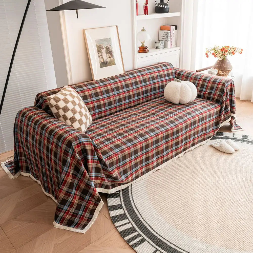 Housse de canapé décorative coloris bloc plaid festif