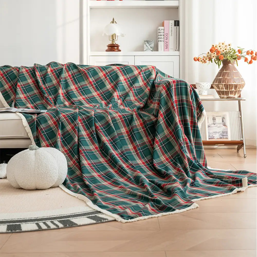 Housse de canapé décorative coloris bloc plaid festif