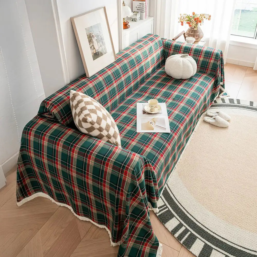 Housse de canapé décorative coloris bloc plaid festif