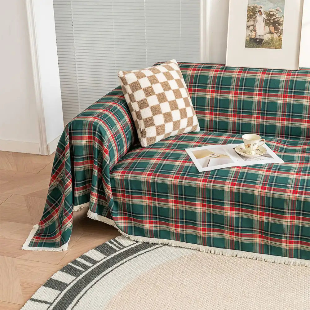 Housse de canapé décorative coloris bloc plaid festif