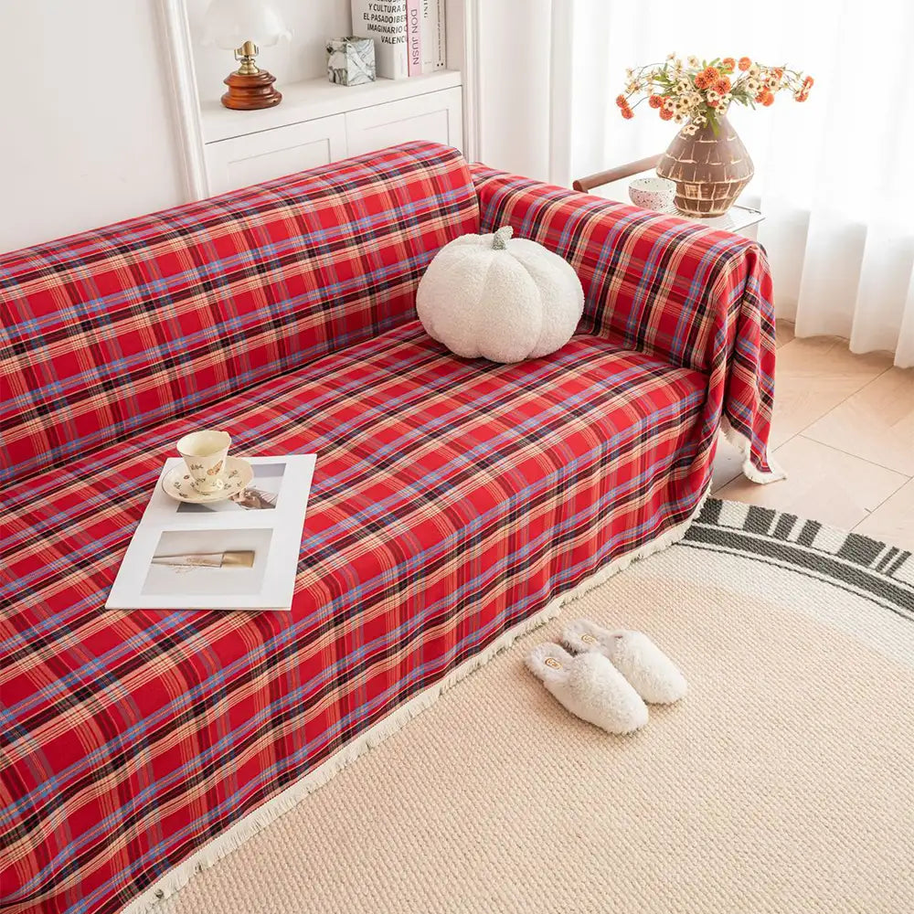 Housse de canapé décorative coloris bloc plaid festif