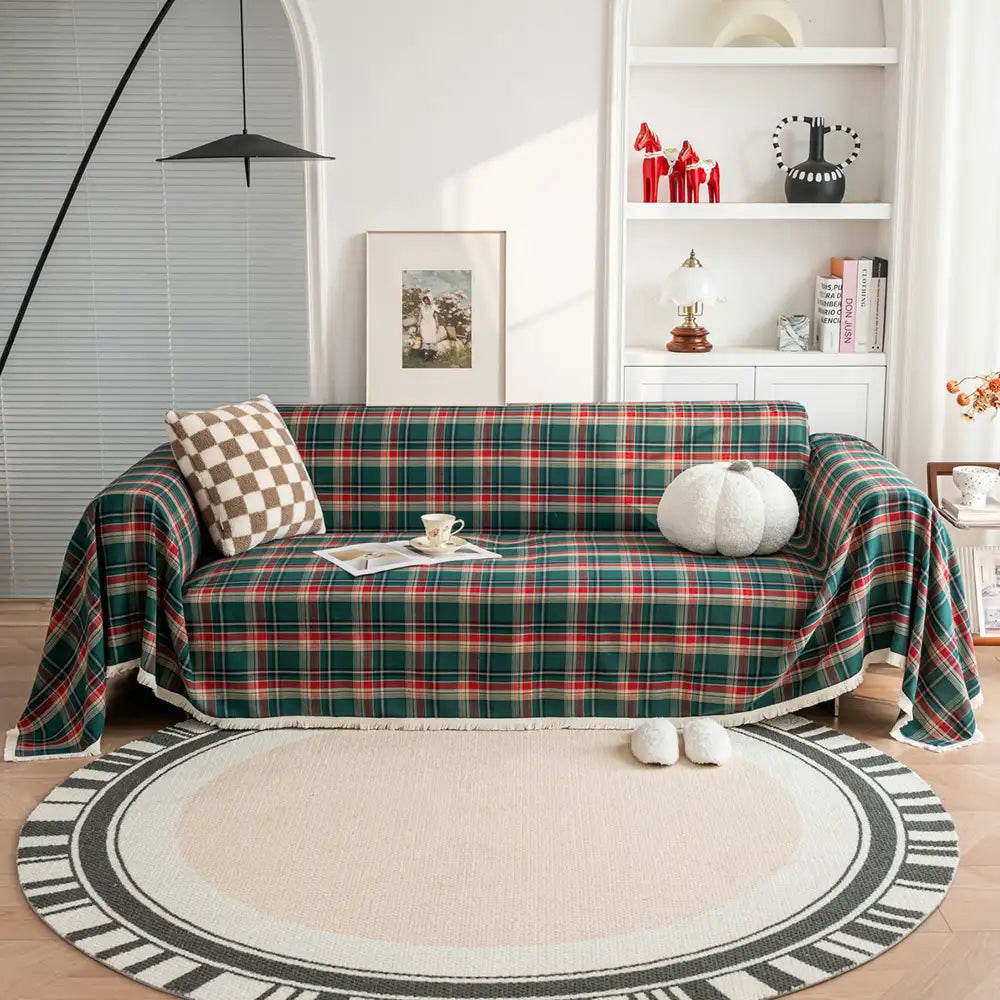 Housse de canapé décorative coloris bloc plaid festif