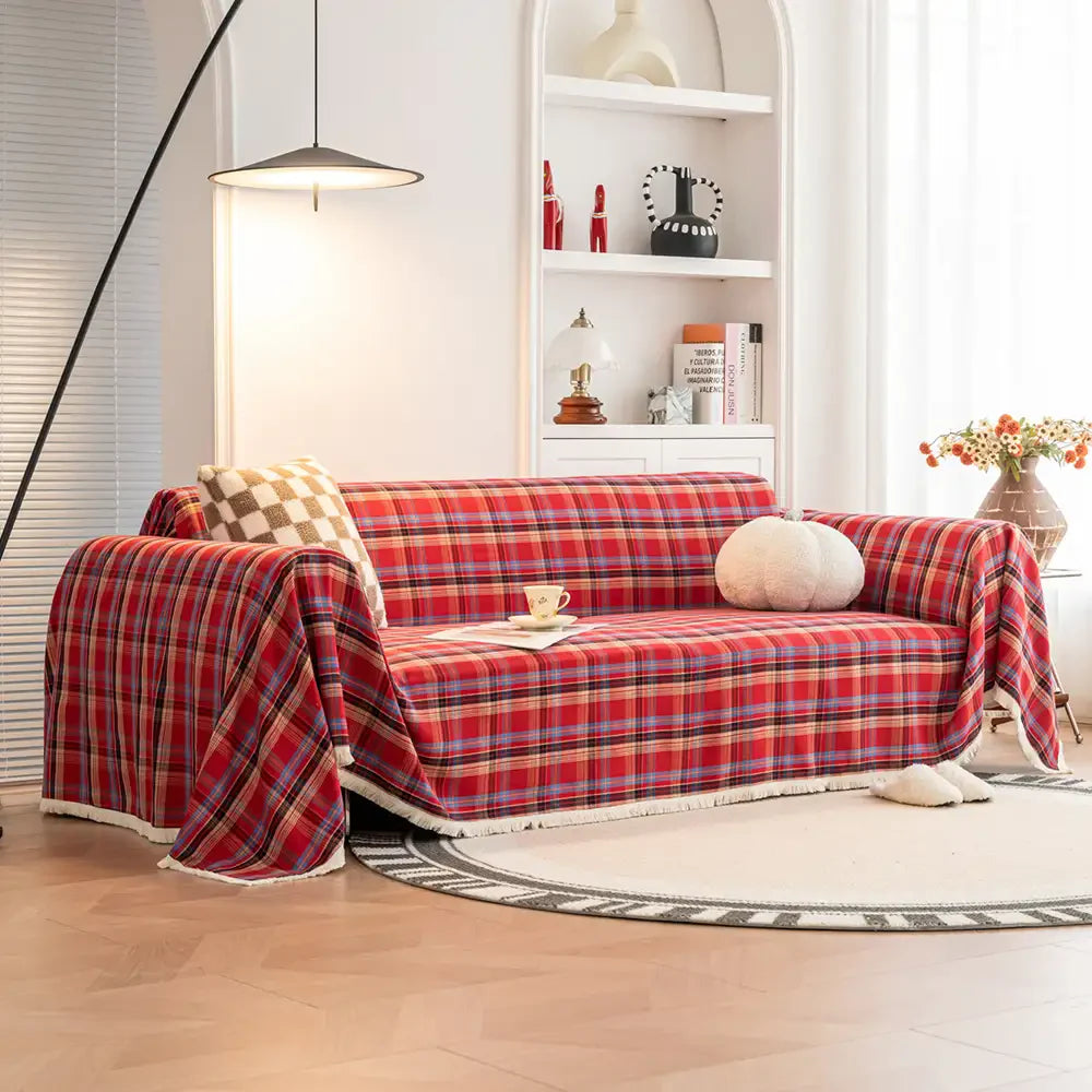 Housse de canapé décorative coloris bloc plaid festif