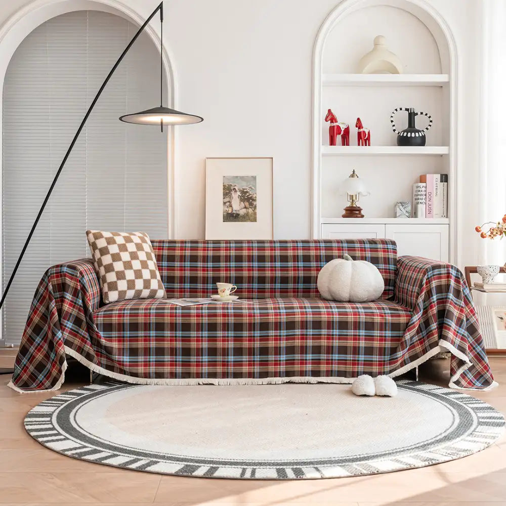 Housse de canapé décorative coloris bloc plaid festif