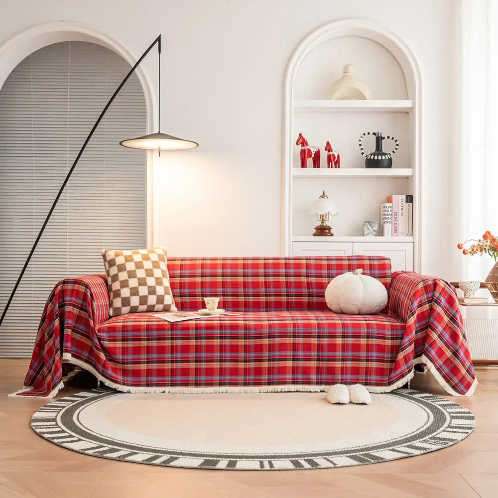 Housse de canapé décorative coloris bloc plaid festif
