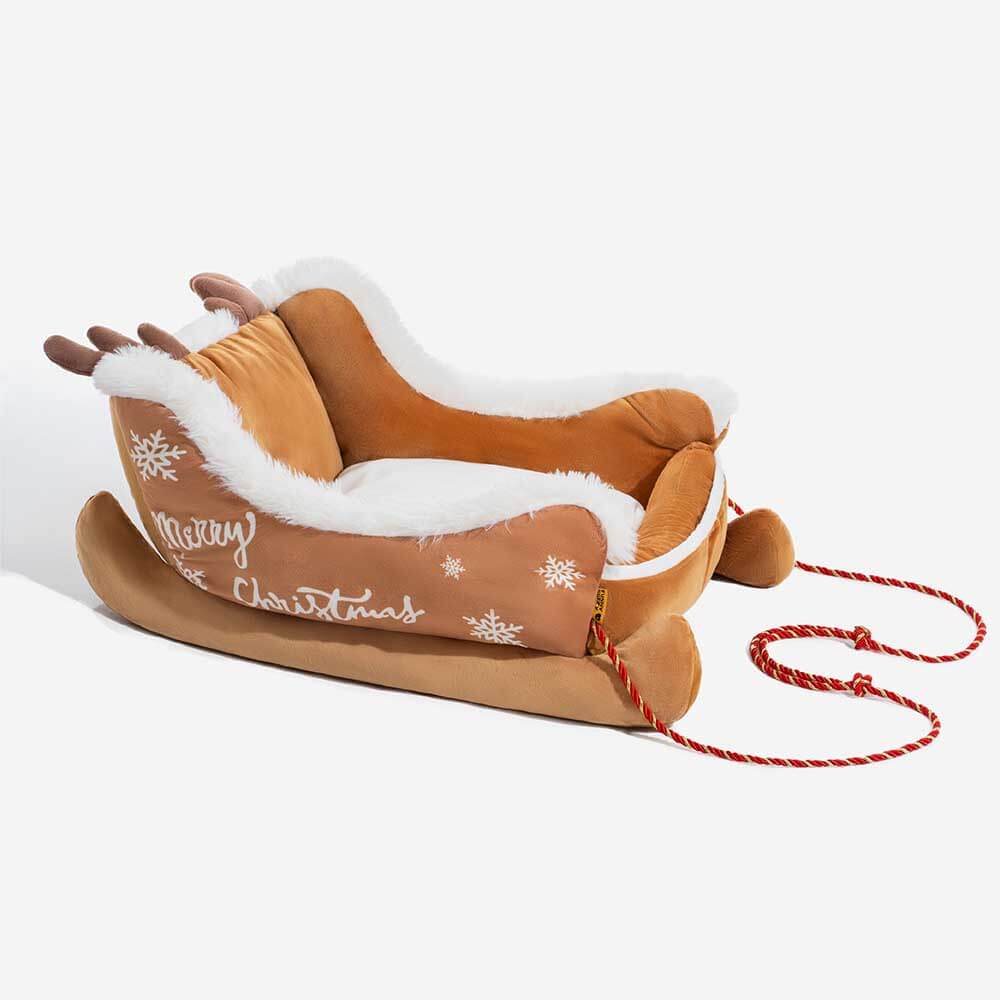 Lit douillet festif pour chien - Traîneau de Noël