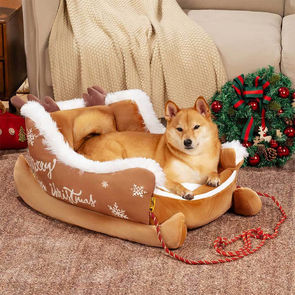 Lit douillet festif pour chien - Traîneau de Noël