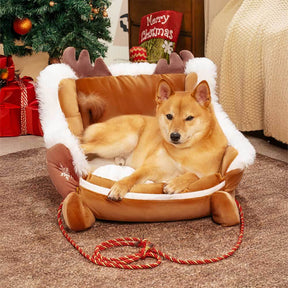Lit douillet festif pour chien - Traîneau de Noël