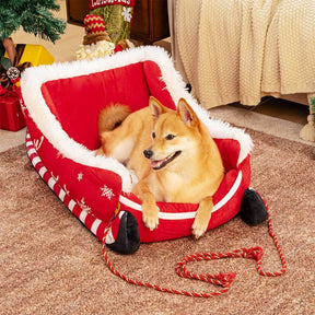 Lit douillet festif pour chien - Traîneau de Noël