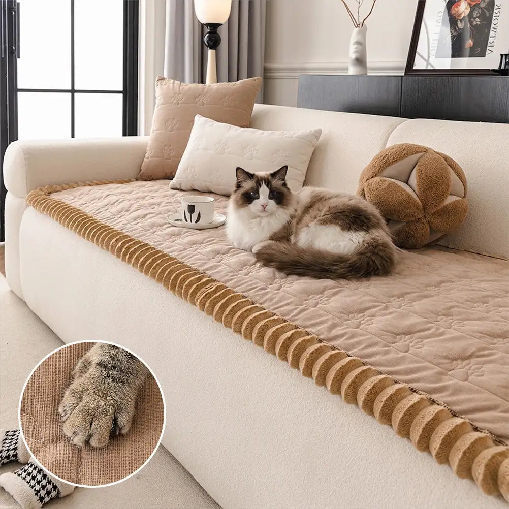 Housse de canapé en flanelle confortable, résistante aux égratignures, avec un motif de pattes mignon et antidérapante - Pattes