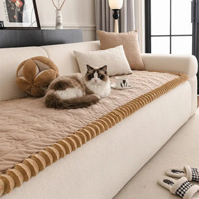 Housse de canapé en flanelle confortable, résistante aux égratignures, avec un motif de pattes mignon et antidérapante - Pattes