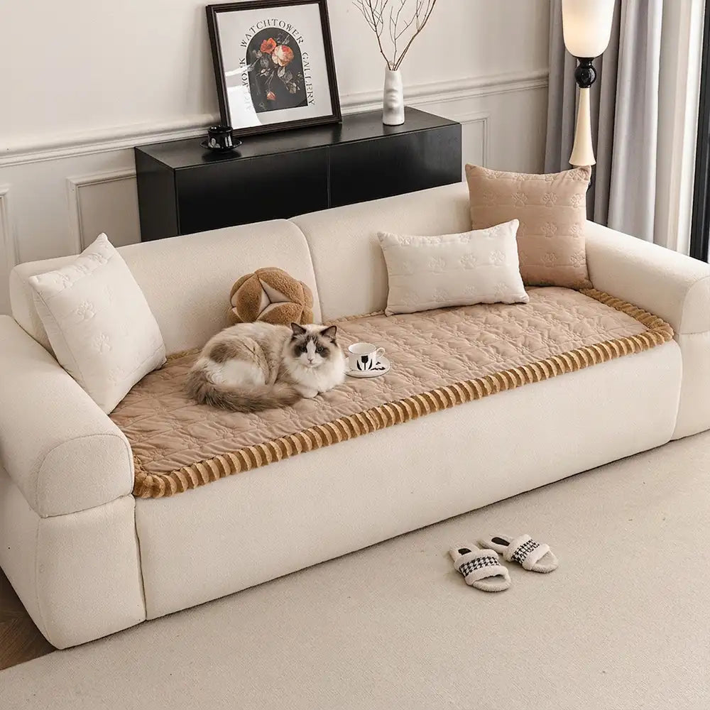 Housse de canapé en flanelle confortable, résistante aux égratignures, avec un motif de pattes mignon et antidérapante - Pattes