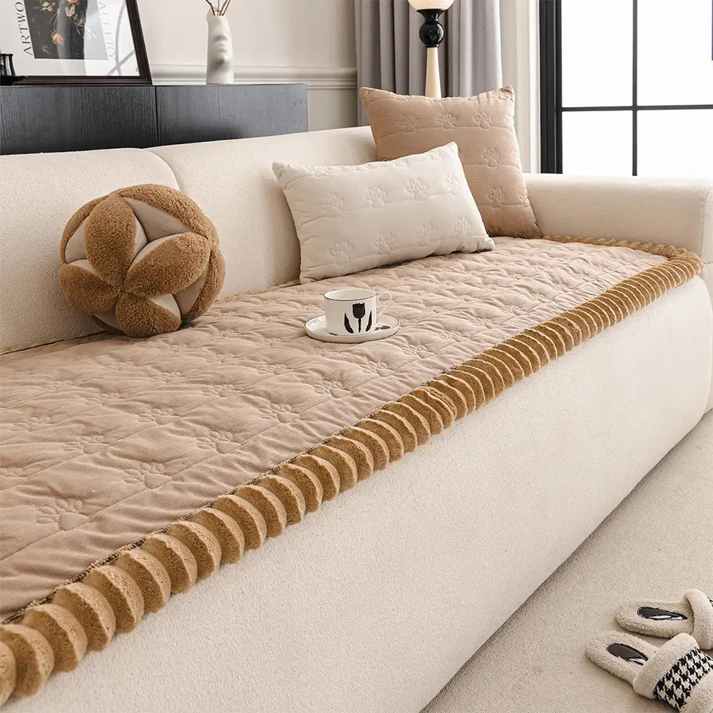 Housse de canapé en flanelle confortable, résistante aux égratignures, avec un motif de pattes mignon et antidérapante - Pattes