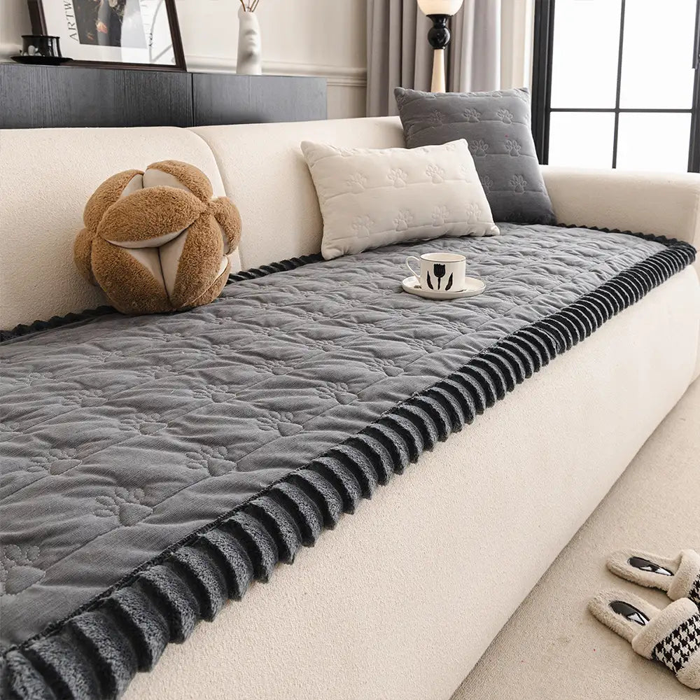 Housse de canapé en flanelle confortable, résistante aux égratignures, avec un motif de pattes mignon et antidérapante - Pattes
