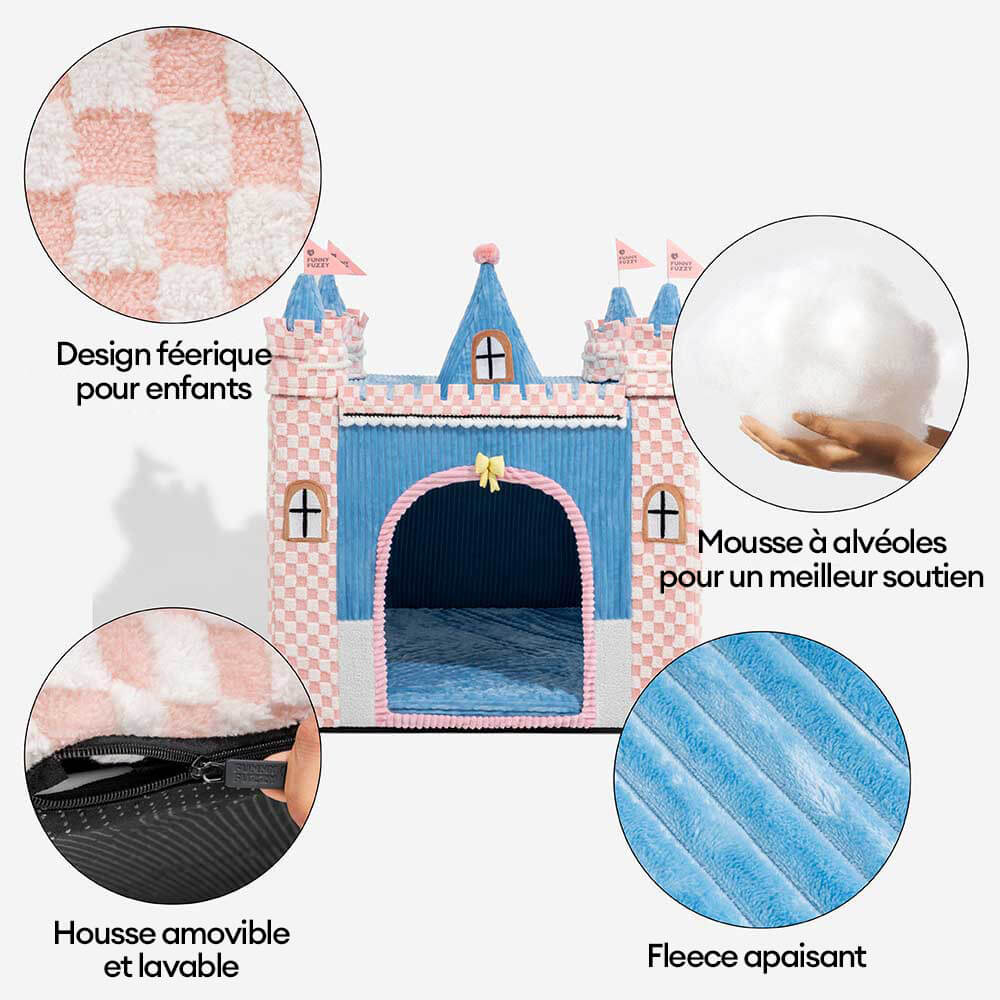 Lit tente orthopédique douillet pour chien style château de jeu intérieur pour enfants - Fairytale Dreamland