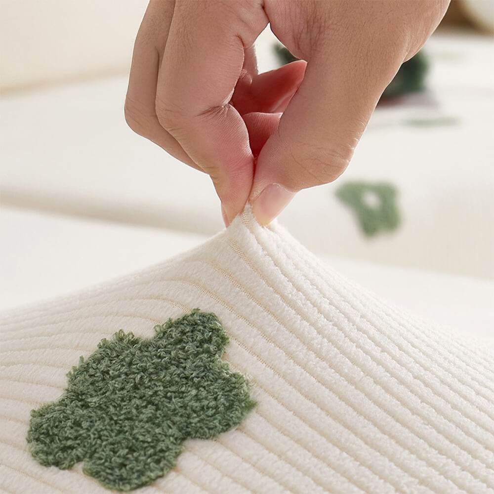 Housse de canapé en molleton extensible brodé fleurs protection anti rayures