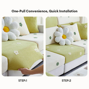 Housse de canapé en molleton extensible brodé fleurs protection anti rayures