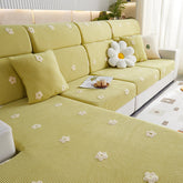 Housse de canapé en molleton extensible brodé fleurs protection anti rayures