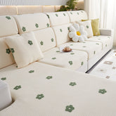 Housse de canapé d'angle en molleton extensible brodé fleurs protection anti rayures