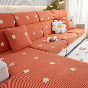 Housse de canapé en molleton extensible brodé fleurs protection anti rayures