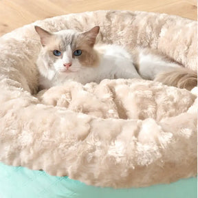 Lit donut pour chien et chat en fausse fourrure de lapin duveteux et chaud