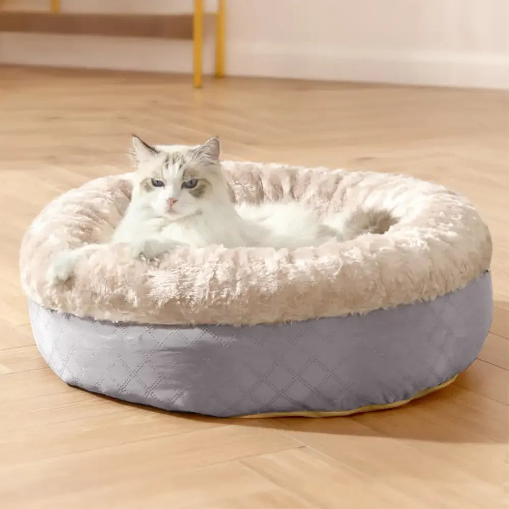 Lit donut pour chien et chat en fausse fourrure de lapin duveteux et chaud