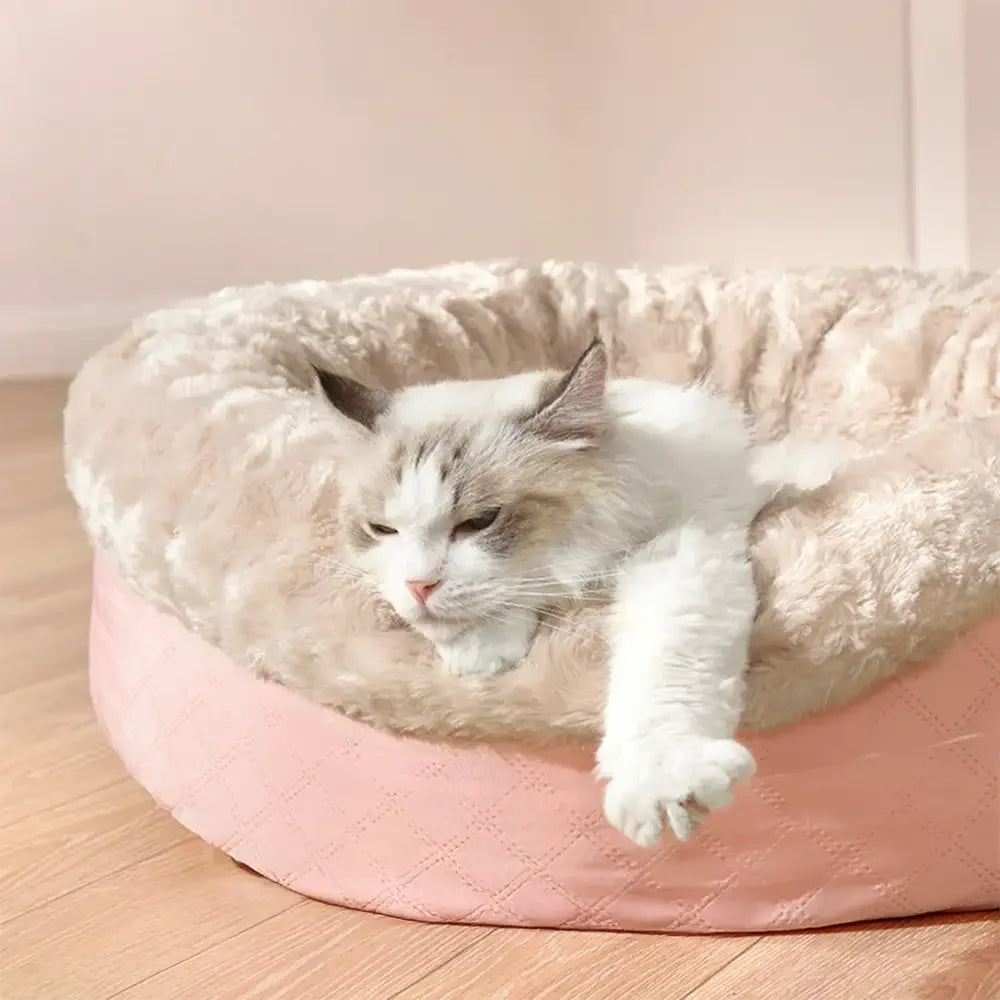 Lit donut pour chien et chat en fausse fourrure de lapin duveteux et chaud