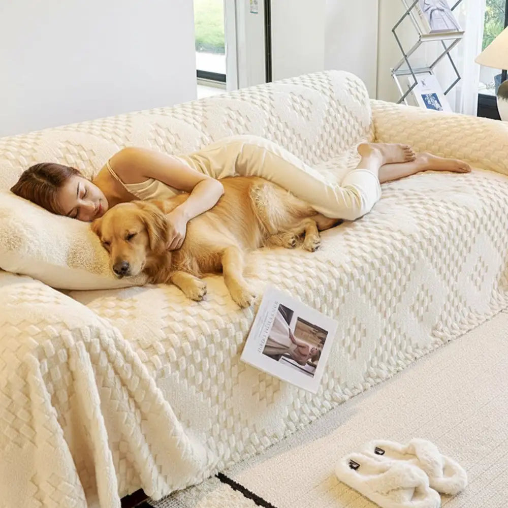 Couverture de canapé en velours jacquard moelleux, épaisse et résistante aux rayures.