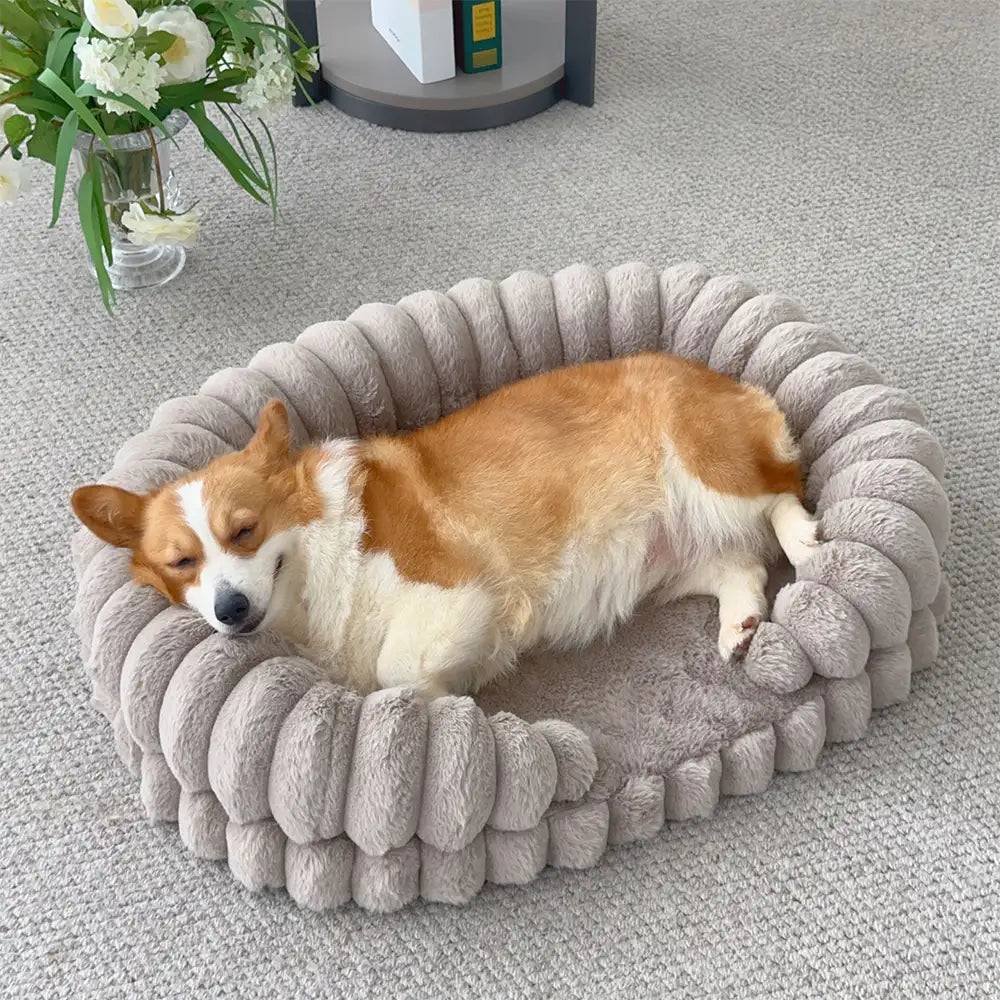 Lit oval pour chien en peluche épaisse réconfortante et chaleureuse
