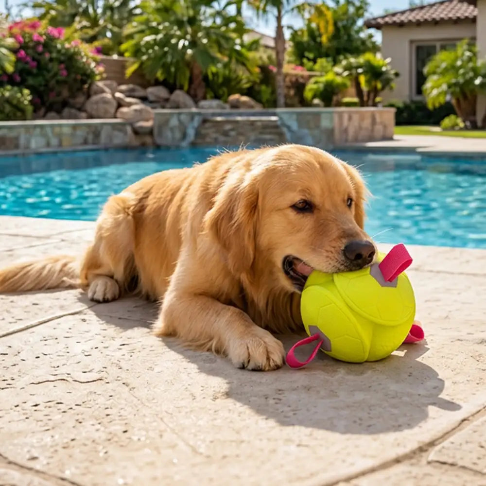 Jouet de chien flottant en forme de football avec des sangles