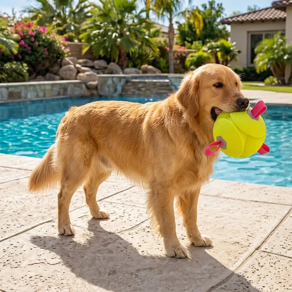 Jouet de chien flottant en forme de football avec des sangles