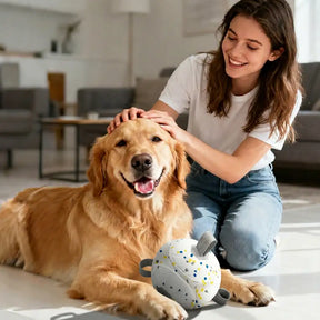 Jouet de chien flottant en forme de football avec des sangles