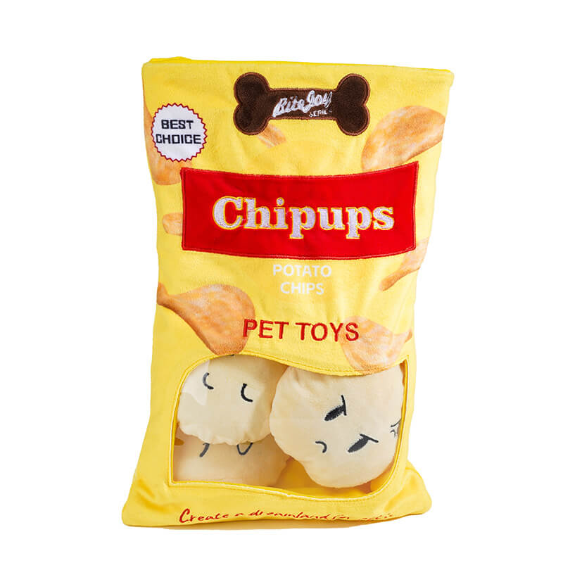 Jouet à mâcher pour chien en forme de chips de pomme de terre et de hamburger avec bruit